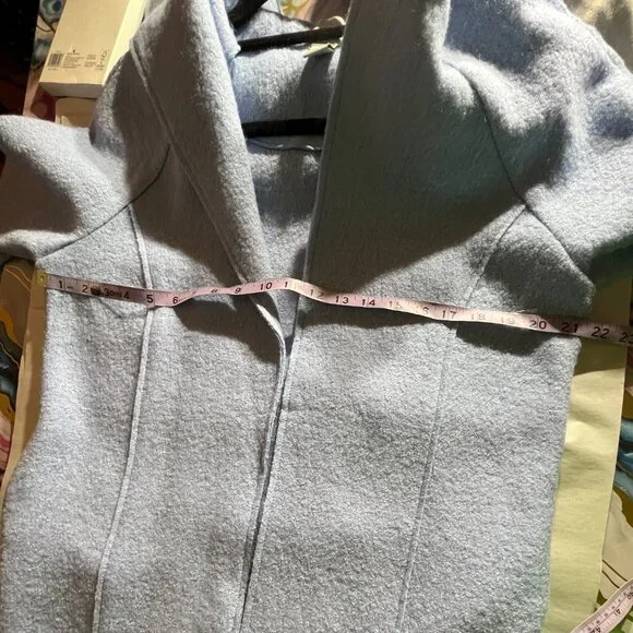 JOIE Medium Women Blue Wool Blend Hooded Open Front Stylish Midi Trench Overcoat - Picture 10 of 10